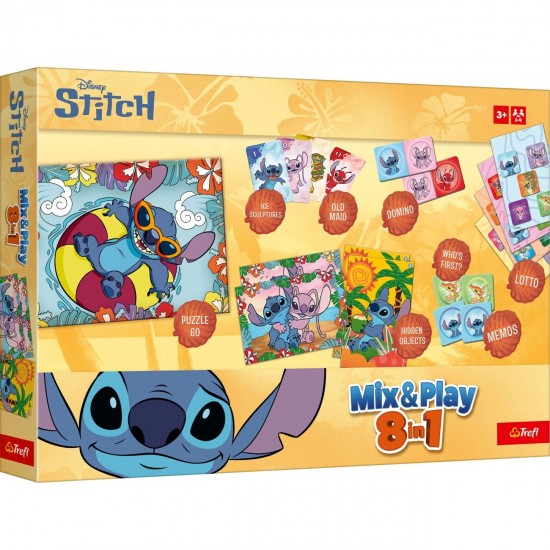 Set Joc de Societate 8 in 1 Carduri de Memorie Puzzle &  Domino Lilo & Stitch