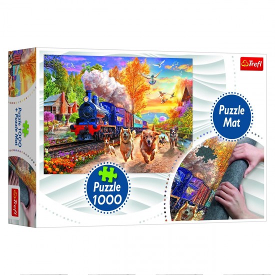 Puzzle Catelusi Langa Tren (1000 de Piese) & Covoras - Trefl