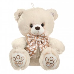 Ursulet de Plus Bej cu Papion Fundita 28cm