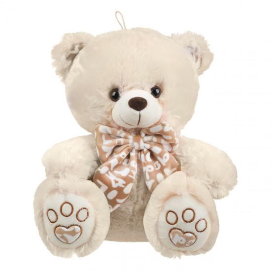 Ursulet de Plus Bej cu Papion Fundita 28cm