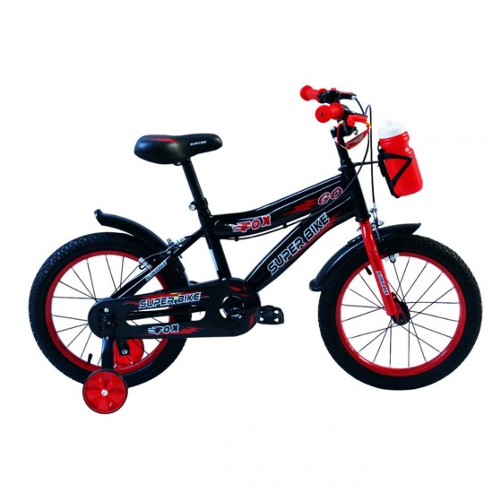 Bicicleta Neagra cu Sticla de Apa Rosie pentru Copii - 16"