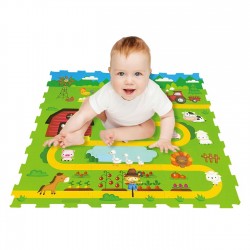 Covor Puzzle cu Model Ferma cu Animale pentru Copii 30,7x30,7cm (9 Piese)