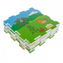 Covor Puzzle cu Model Ferma cu Animale pentru Copii 30,7x30,7cm (9 Piese)