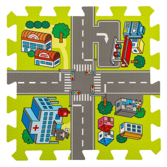 Covor Puzzle Strazi de Oras pentru Copii 31.5x31.5cm (9 Piese)