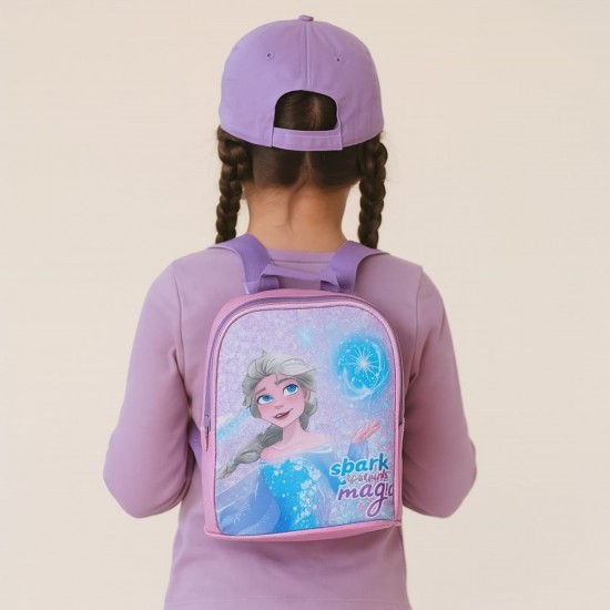 Rucsac Roz cu Glitter & Model Frozen pentru Copii 21x10x18cm