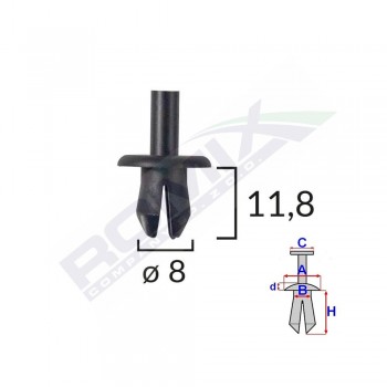 Clips Fixare Elemente Exterioare Pentru Opel/Volvo/Vw 8X11.8Mm - Negru Set 25 Buc