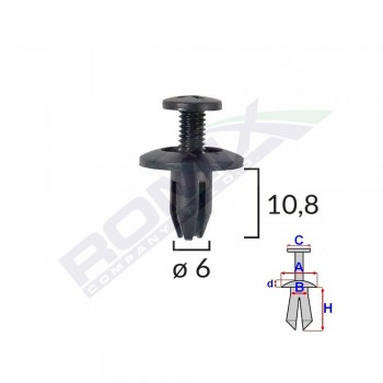 Clips Fixare Pentru Honda/Kia/Toyota 6X10.8Mm - Negru Set 10 Buc