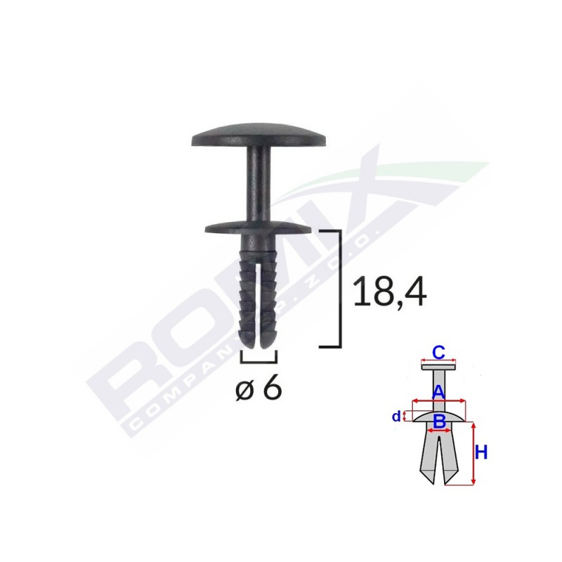 Clips Fixare Universal 6X18.4Mm - Negru Set 25 Buc