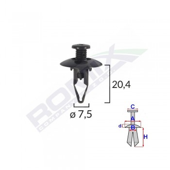 Clips Fixare Pentru Mitsubishi 7.5X20.4Mm - Negru Set 10 Buc