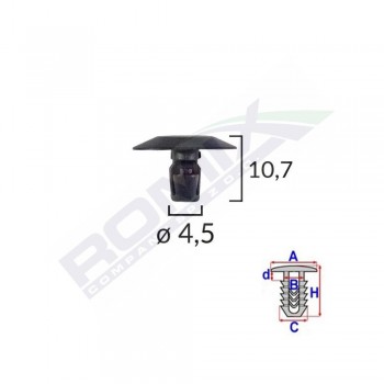 Clips Capac Pentru Citroen/Peugeot 4.5X10.7Mm - Negru Set 25 Buc