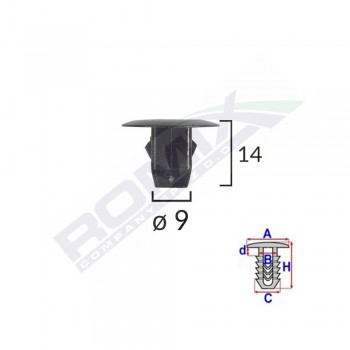Clips Fixare Elemente Roata Pentru Honda 9X14Mm Negru Set 10 Buc