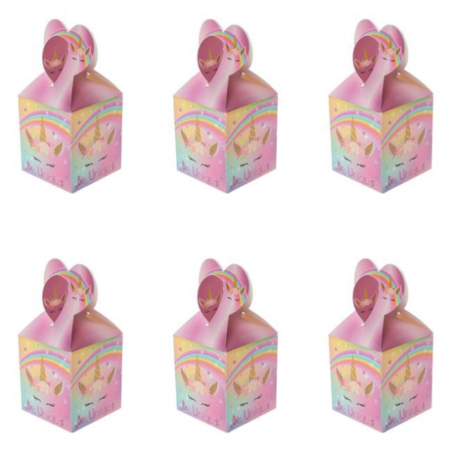 Cutii din Carton pentru Prajituri Roz Unicorn 9.9x8.5x8.5cm - 6buc